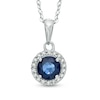 Thumbnail Image 1 of 5.0mm Blue Sapphire and Diamond Accent Frame Pendant in 14K White Gold