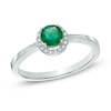 Thumbnail Image 1 of 5.0mm Emerald and Diamond Accent Frame Ring in 14K White Gold