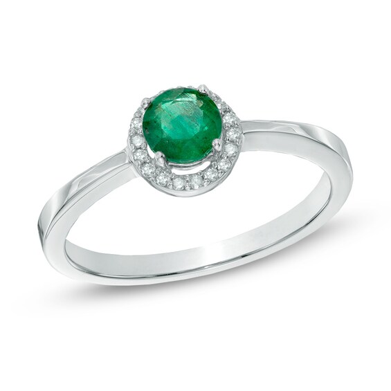 5.0mm Emerald and Diamond Accent Frame Ring in 14K White Gold