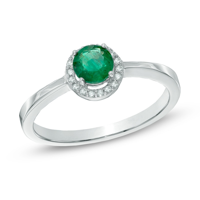 Main Image 1 of 5.0mm Emerald and Diamond Accent Frame Ring in 14K White Gold