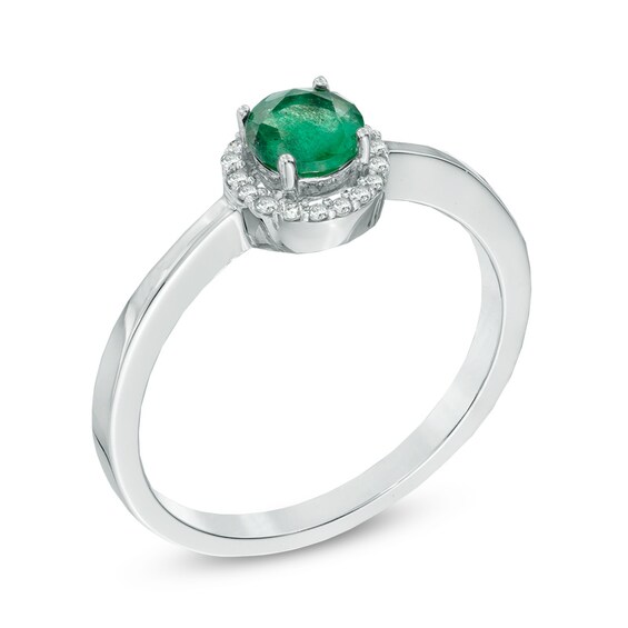 5.0mm Emerald and Diamond Accent Frame Ring in 14K White Gold