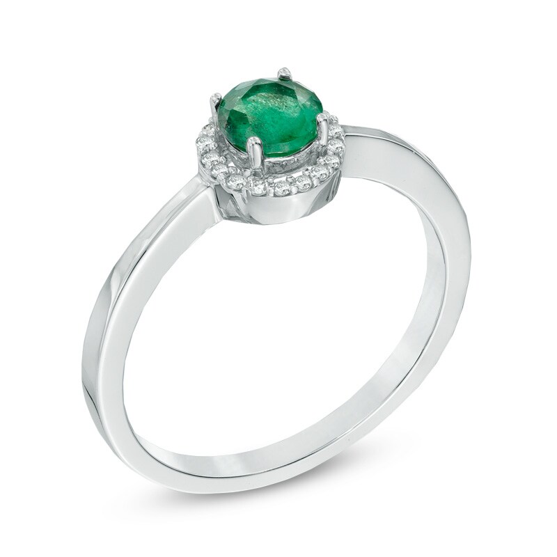 Main Image 2 of 5.0mm Emerald and Diamond Accent Frame Ring in 14K White Gold