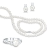 6.5 - 7.0mm Cultured Freshwater Pearl And Lab-Created White Sapphire Necklace, Bracelet, Ring And Earrings Set