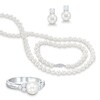 6.5 - 7.0mm Cultured Freshwater Pearl And Lab-Created White Sapphire Necklace, Bracelet, Ring And Earrings Set