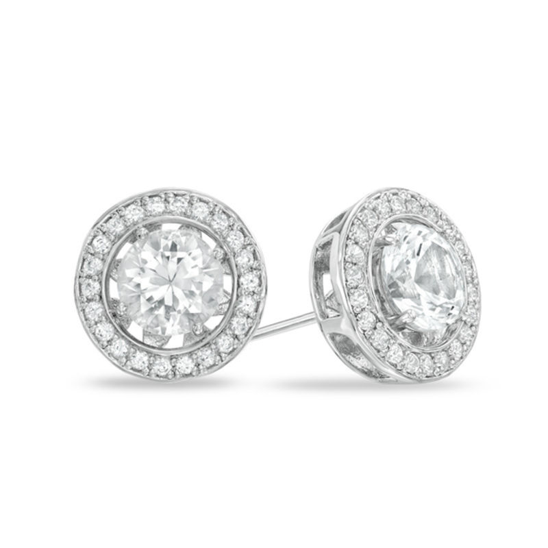 Main Image 2 of 6.5mm Freshwater Cultured Pearl and Lab-Created White Sapphire Earrings and Jacket Set in Sterling Silver