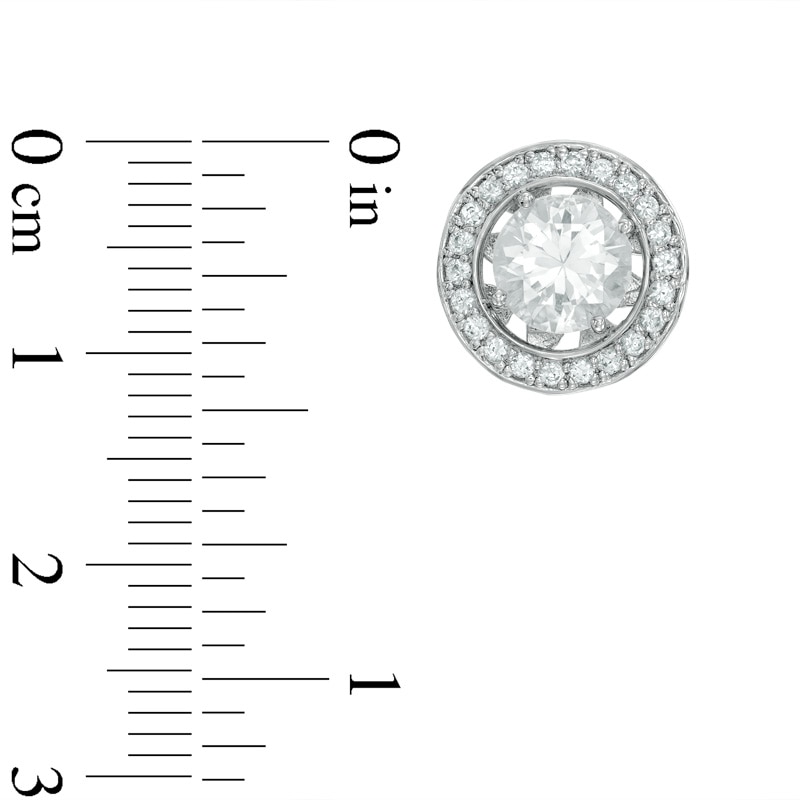 Main Image 3 of 6.5mm Freshwater Cultured Pearl and Lab-Created White Sapphire Earrings and Jacket Set in Sterling Silver