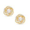 Thumbnail Image 1 of 3.5-4.0mm Freshwater Cultured Pearl and Lab-Created White Sapphire Love Knot Swirl Stud Earrings in 10K Gold