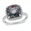 Thumbnail Image 1 of 11.0mm Cushion-Cut Mystic Fire® Topaz and Lab-Created White Sapphire Frame Ring in Sterling Silver