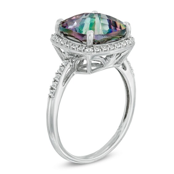 11.0mm Cushion-Cut Mystic FireÂ® Topaz and Lab-Created White Sapphire Frame Ring in Sterling Silver