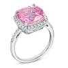 Thumbnail Image 2 of 11.0mm Cushion-Cut Lab-Created Pink and White Sapphire Frame Ring in Sterling Silver