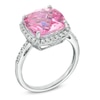 Thumbnail Image 1 of 11.0mm Cushion-Cut Lab-Created Pink and White Sapphire Frame Ring in Sterling Silver