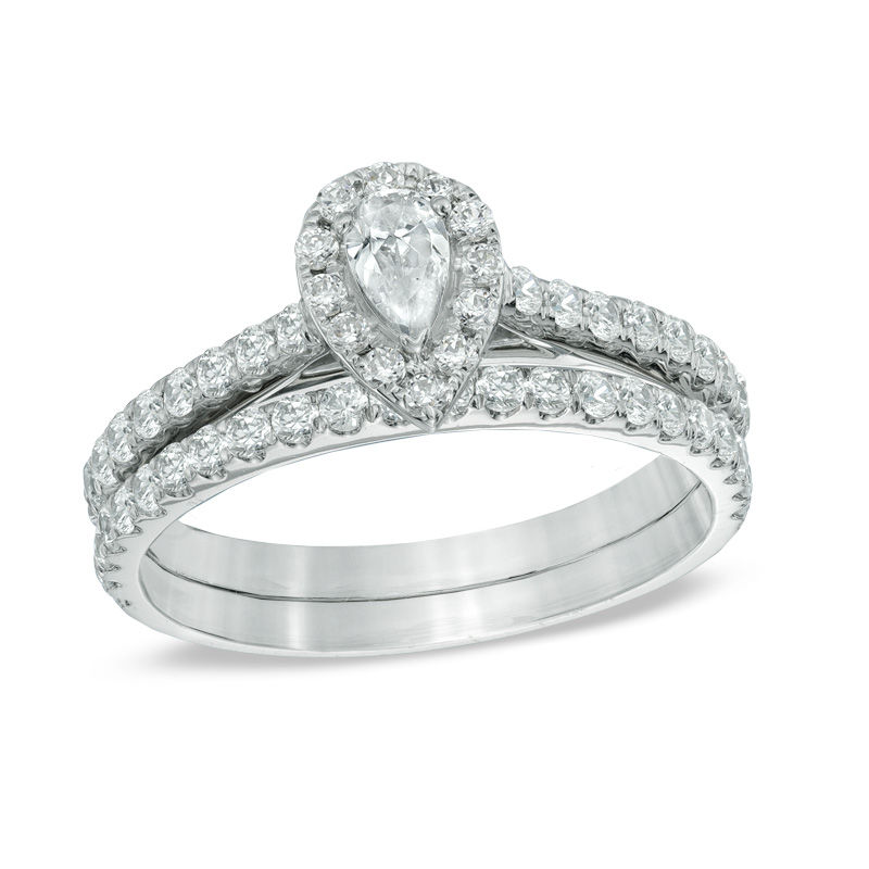 Pear Wedding Zales T W Pear Shaped Diamond Frame Bridal Set In 14k White Gold