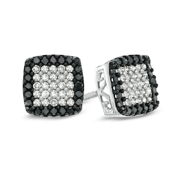 1/4 CT. T.W. Enhanced Black and White Diamond Square Cluster Stud Earrings in 10K White Gold