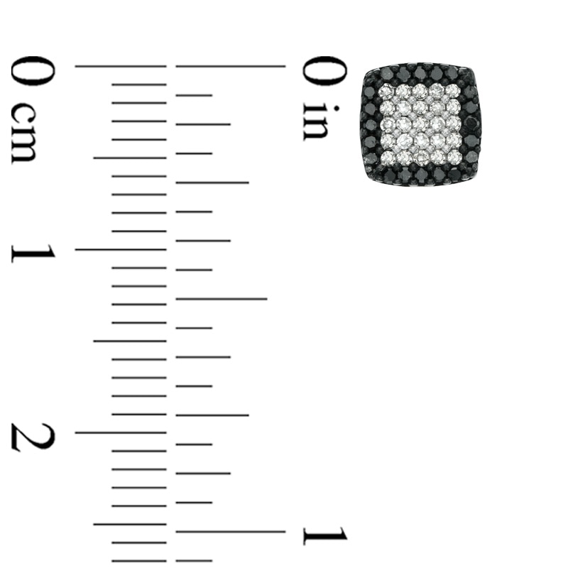 Main Image 2 of 1/4 CT. T.W. Enhanced Black and White Diamond Square Cluster Stud Earrings in 10K White Gold