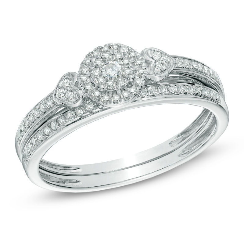 Main Image 1 of 1/5 CT. T.W. Diamond Cluster Frame Bridal Set in 10K White Gold