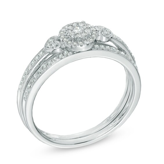 1/5 CT. T.w. Diamond Cluster Frame Bridal Set in 10K White Gold