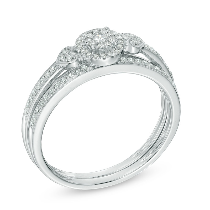 Main Image 2 of 1/5 CT. T.W. Diamond Cluster Frame Bridal Set in 10K White Gold