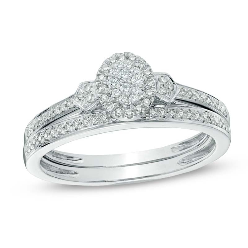 Main Image 1 of 1/5 CT. T.W. Oval-Shaped Multi-Diamond Bridal Set in 10K White Gold