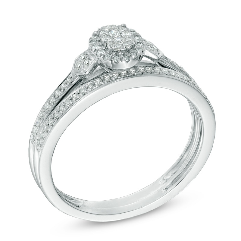 Main Image 2 of 1/5 CT. T.W. Oval-Shaped Multi-Diamond Bridal Set in 10K White Gold