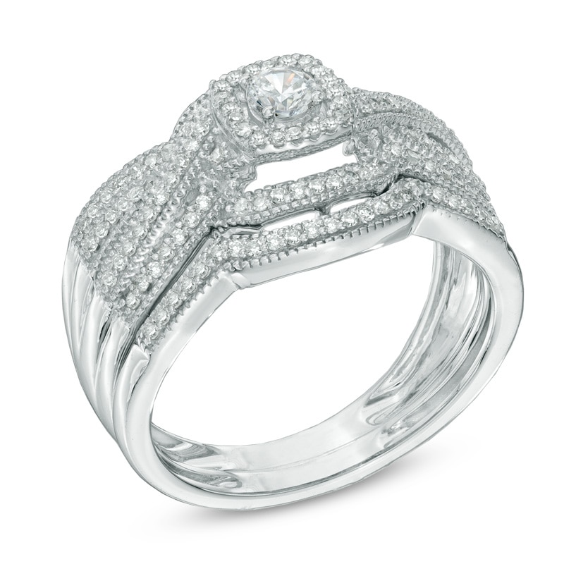 1/2 CT. T.W. Diamond Layered Vintage-Style Frame Bridal Set in 14K White Gold