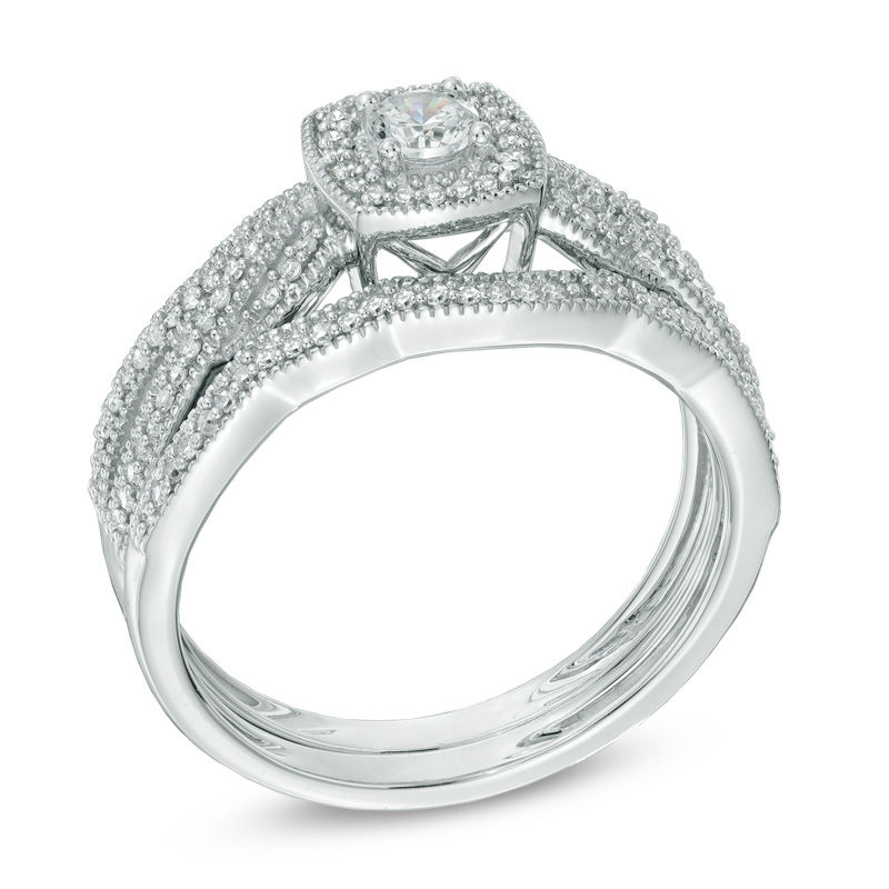 3/8 CT. T.W. Diamond Braid Vintage-Style Frame Bridal Set in