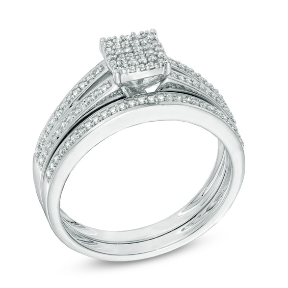1/3 CT. T.w. Cushion Multi-Diamond Bridal Set in 10K White Gold