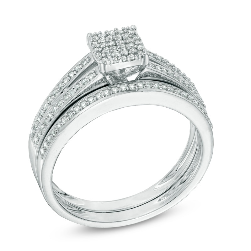 Main Image 2 of 1/3 CT. T.W. Cushion Multi-Diamond Bridal Set in 10K White Gold