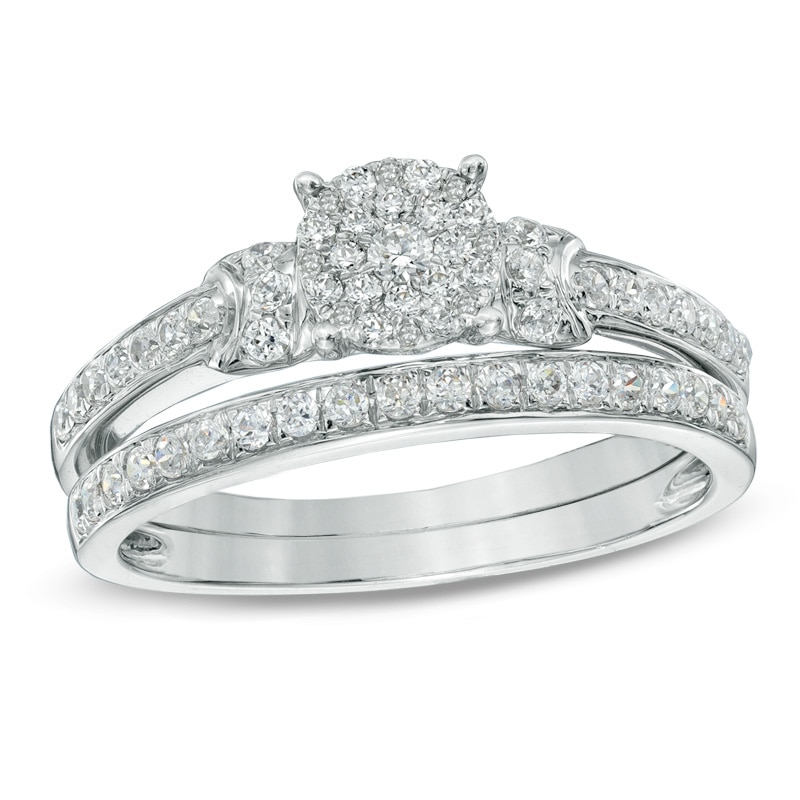 Main Image 1 of 1/2 CT. T.W. Diamond Collar Bridal Set in 14K White Gold