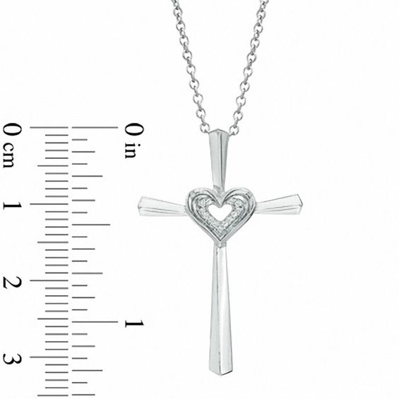 Diamond Accent Cross with Heart Pendant in Sterling Silver