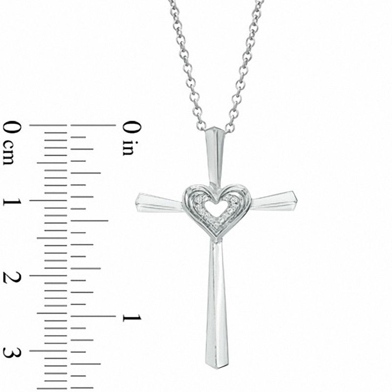 Main Image 2 of Diamond Accent Cross with Heart Pendant in Sterling Silver