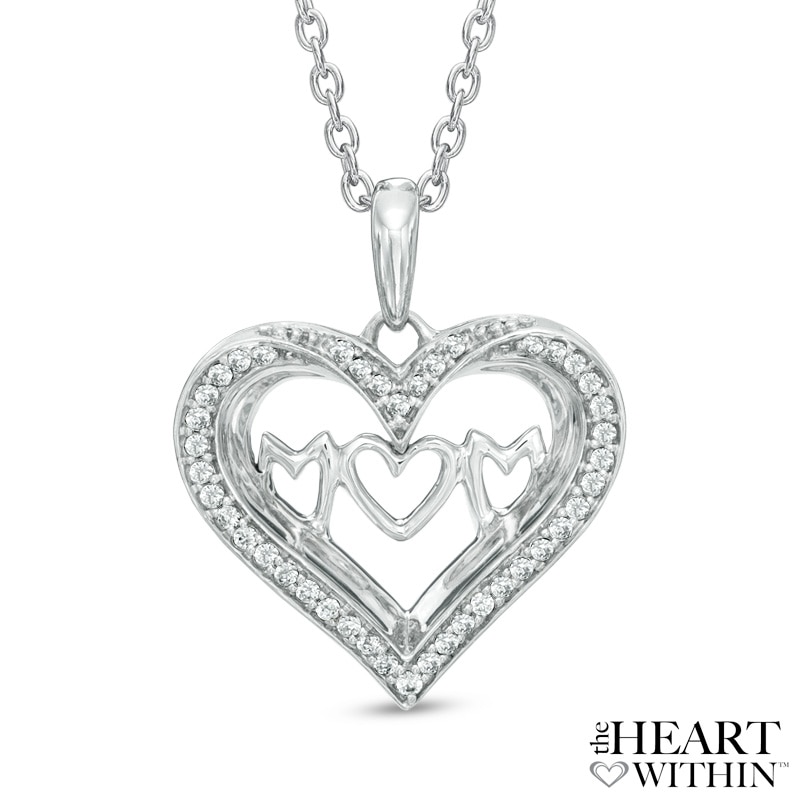 The Heart Within® 1/8 CT. T.W. Diamond "MOM" Heart Pendant in Sterling Silver
