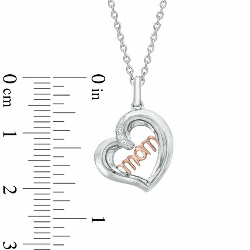 Main Image 2 of Diamond Accent Tilted "MOM" Heart Pendant in Sterling Silver and 10K Rose Gold