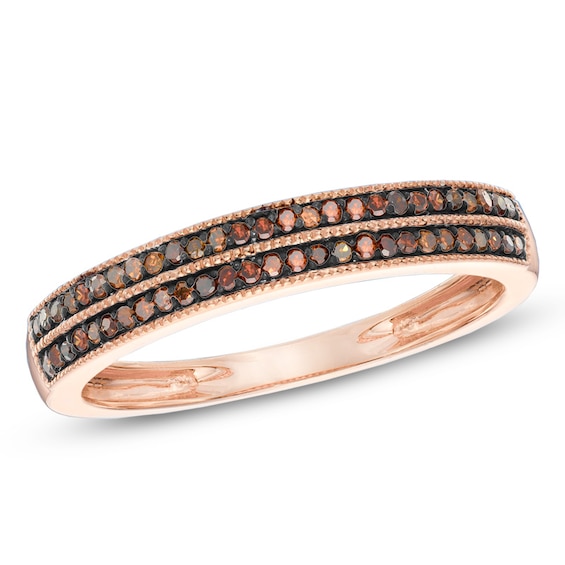1/8 CT. T.w. Enhanced Cognac Diamond Double Row Band in 10K Rose Gold