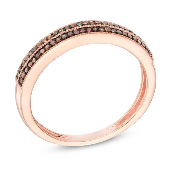 1/8 CT. T.w. Enhanced Cognac Diamond Double Row Band in 10K Rose Gold