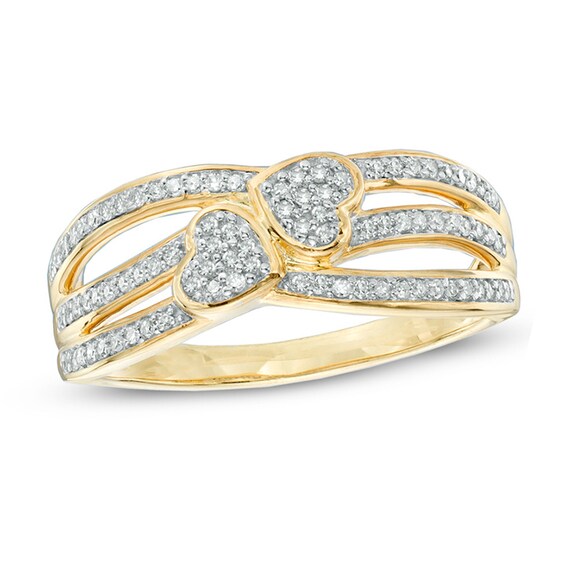 1/5 CT. T.w. Diamond Double Heart Promise Ring in 10K Gold