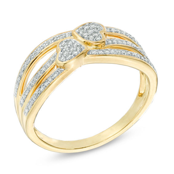 1/5 CT. T.w. Diamond Double Heart Promise Ring in 10K Gold
