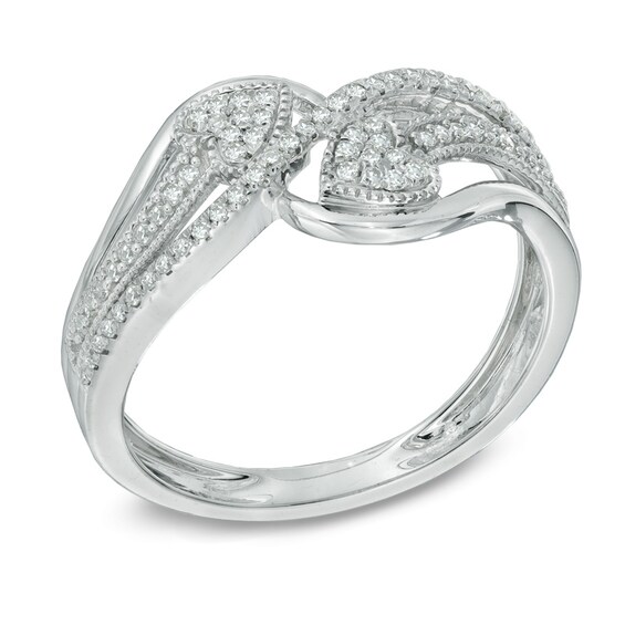 1/5 CT. T.w. Diamond Mirrored Hearts Promise Ring in 10K White Gold