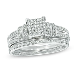 1/3 CT. T.W. Diamond Square Composite Double Collar Bridal Set in 10K White Gold