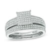 Thumbnail Image 1 of 1/3 CT. T.W. Multi-Diamond Square Vintage-Style Bridal Set in 10K White Gold