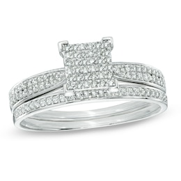 1/3 CT. T.W. Multi-Diamond Square Bridal Set in 10K White Gold