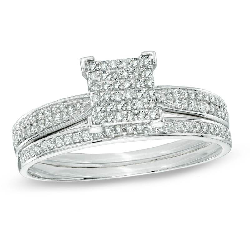 Main Image 1 of 1/3 CT. T.W. Multi-Diamond Square Bridal Set in 10K White Gold