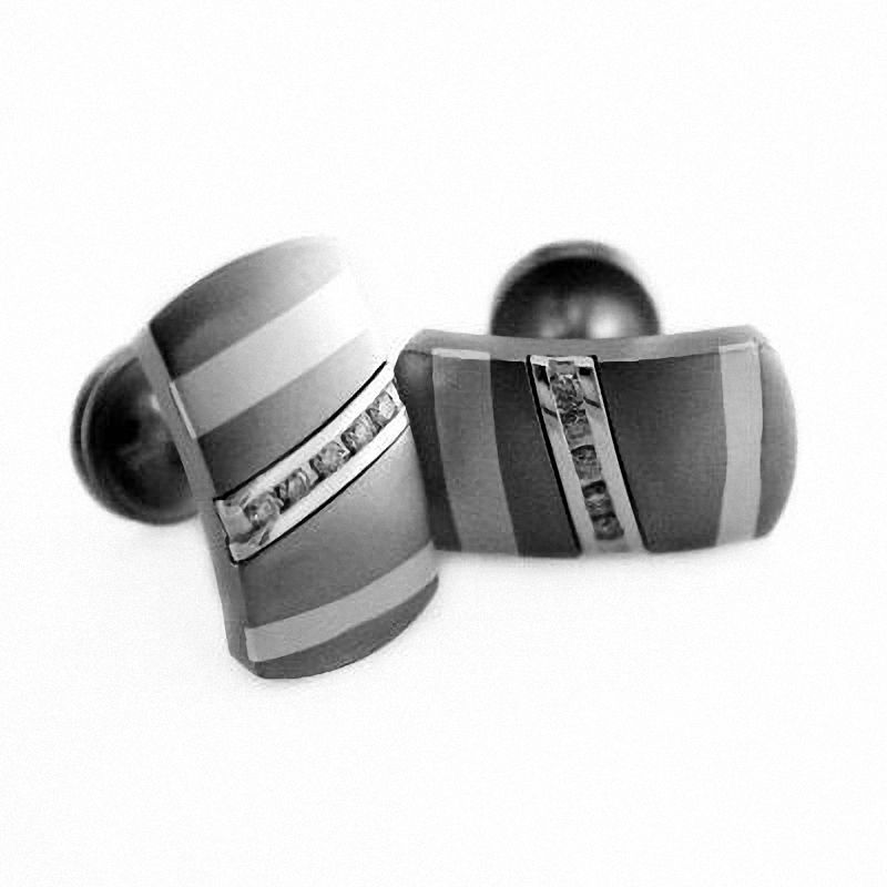Main Image 1 of Rapture by Edward Mirell Men's 1/5 CT. T.W. Diamond Titanium and Sterling Silver Cuff Links