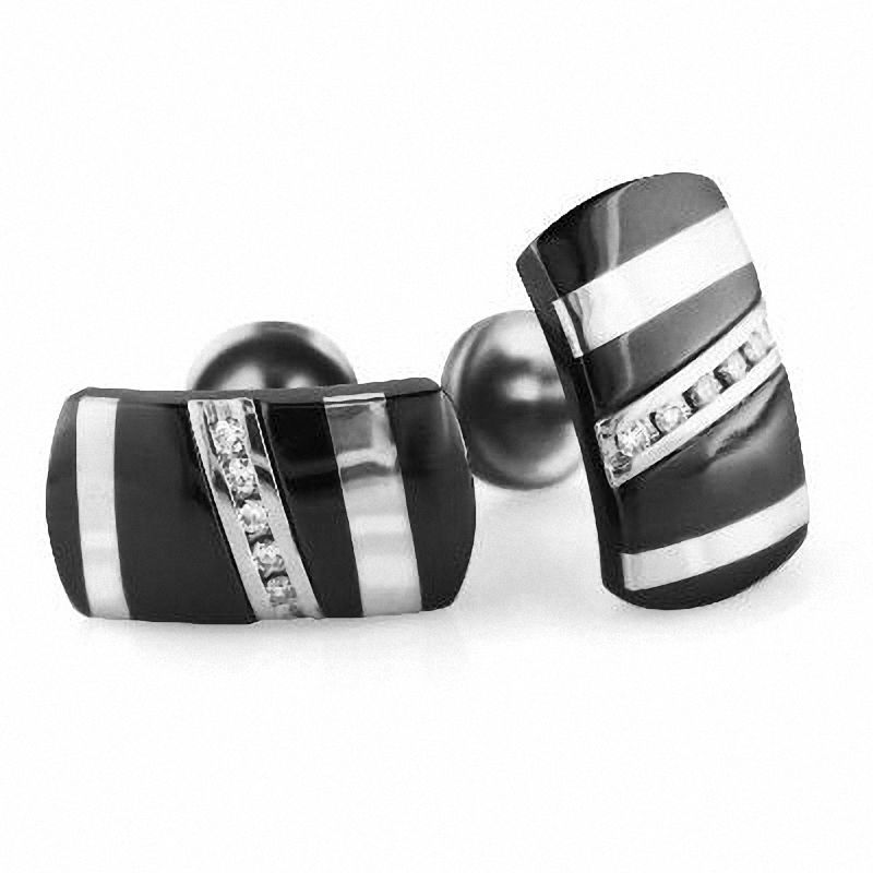 Main Image 1 of Rapture by Edward Mirell Men's 1/5 CT. T.W. Diamond Black Titanium and Sterling Silver Cuff Links