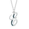 Thumbnail Image 0 of Enhanced Blue Diamond Accent "E" Initial Pendant in Sterling Silver