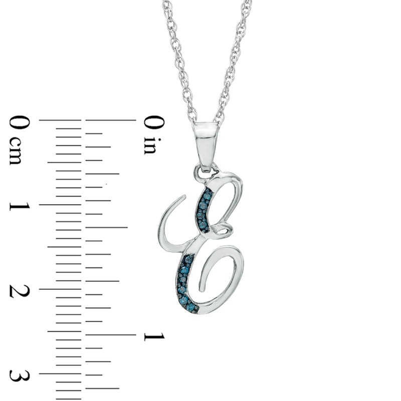 Enhanced Blue Diamond Accent "E" Initial Pendant in Sterling Silver