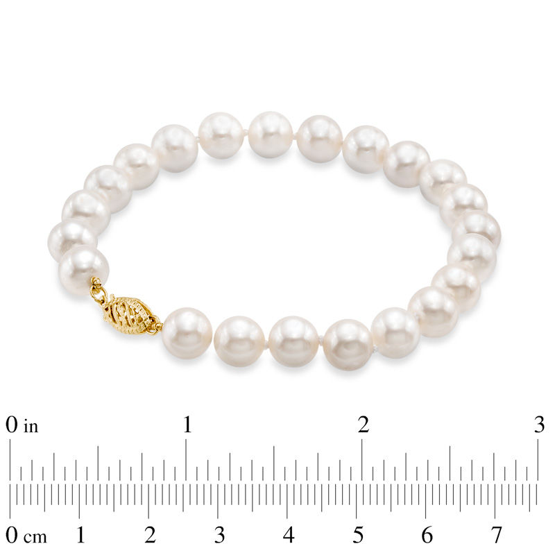 Main Image 3 of 7.5-8.0mm Freshwater Cultured Pearl Strand Necklace, Bracelet and Earrings Set in 14K Gold