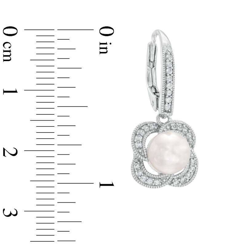Main Image 2 of 6.5-7.0mm Freshwater Cultured Pearl and Lab-Created White Sapphire Drop Swirl Earrings in Sterling Silver
