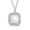 Thumbnail Image 1 of 7.5-8.0mm Freshwater Cultured Pearl and Lab-Created White Sapphire Swirl Pendant in Sterling Silver
