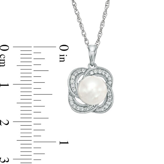 7.5-8.0mm Freshwater Cultured Pearl and Lab-Created White Sapphire Swirl Pendant in Sterling Silver