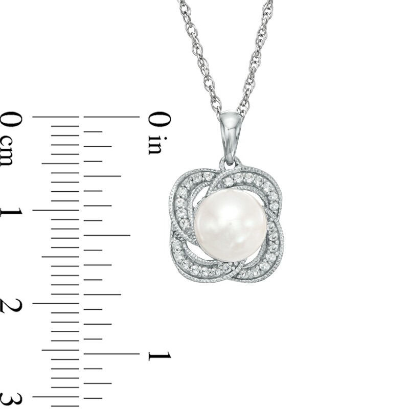 Main Image 2 of 7.5-8.0mm Freshwater Cultured Pearl and Lab-Created White Sapphire Swirl Pendant in Sterling Silver
